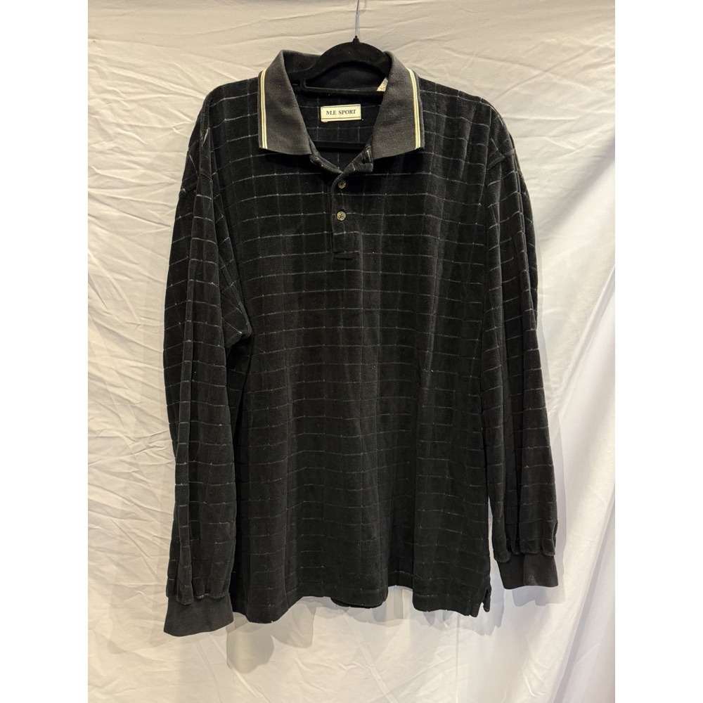 M.E. Sport Cotton Check Button-Up Shirt Black Gray Men's XL Long Sleeve